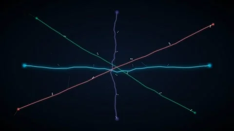 Abstract geometric star pattern formed by glowing neon lines on black background Video stock 335118211