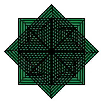 Abstract Geometric Star Pattern with Interwoven Green Line Design Stock Illustration