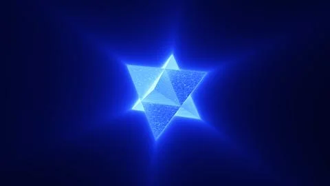 Abstract Geometric Star Shape glowing in Vibrant Blue Light on Dark Background, Illustrazione stock