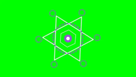 Abstract geometric star shape with purple circles on a vibrant green backgrou Stock Footage 340263368