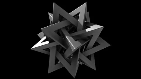 Abstract Geometric Star Shape Rotate on Black Background, 3D Render Stock Footage 329002044