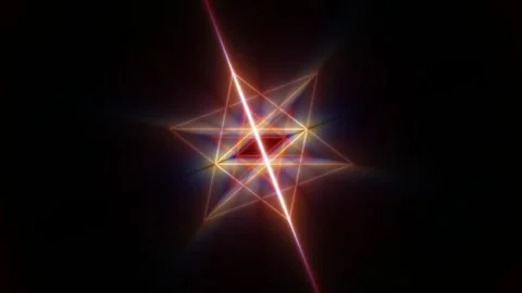 Abstract Geometric Star Shape Rotating and Pulsating with Light Rays on Dark Stock Footage 331999581