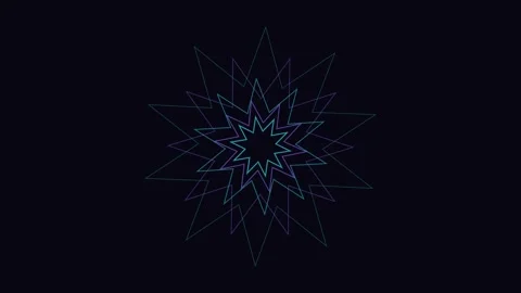 Abstract Geometric Star Shape Rotating And Pulsing With Neon Blue And Purpl.. Stock Footage 346447476