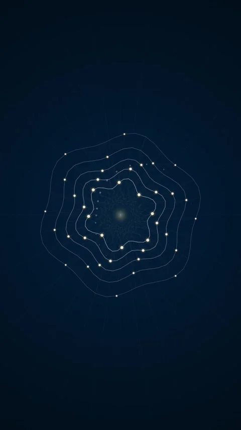 Abstract Geometric Starburst Pattern with Glowing Dots on Dark Blue Backgroun Stock Footage 347697368