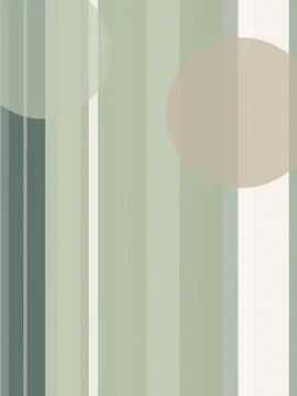Abstract geometric striped pattern in soft sage green, cream, and navy, wit.. Stock Illustration