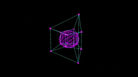 Abstract geometric structure with glowing orb moves in cinematic space duri.. Stock Footage 345945518
