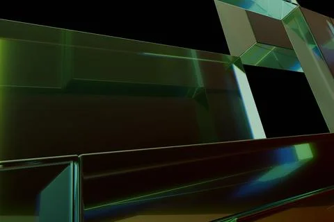 Abstract geometric structure made of translucent, prism-like forms. Dark ba.. Stock Illustration