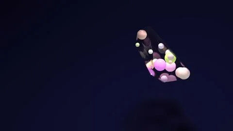 Abstract geometric structure with suspended translucent spheres in pastel c.. Stock Photos