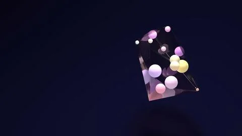 Abstract geometric structure with suspended translucent spheres in pastel c.. Stock Photos