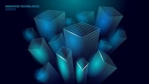 Abstract geometric structures illustration. Glowing lines create futuristic Stock Illustration