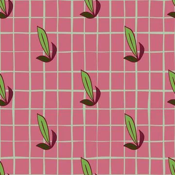 Abstract geometric style seamless pattern with botanic green outline leaf ele Illustrazione stock