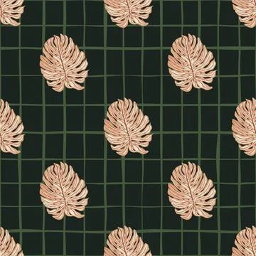 ABstract geometric style seamless pattern with simple pink monstera shapes. C 스톡 일러스트