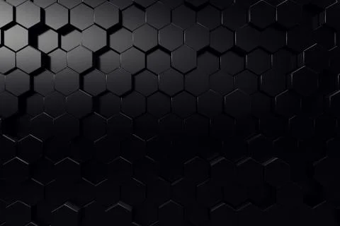 Abstract geometric surface. Hexagonal black background. 3D Rendering Stock Illustration