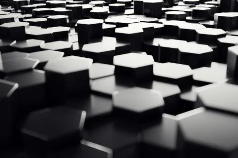 Abstract geometric surface. Hexagonal black background. 3D Rendering Illustrazione stock