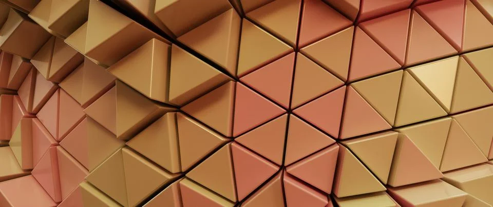 Abstract Geometric Surface of Interconnected Golden Yellow to Peach Pink Tr.. Illustrazione stock