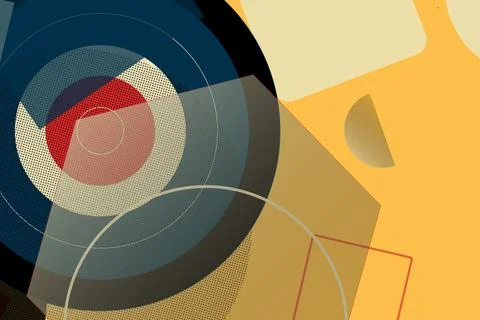 Abstract Geometric Target with Halftone Dots and Vibrant Colors Stock-Illustration