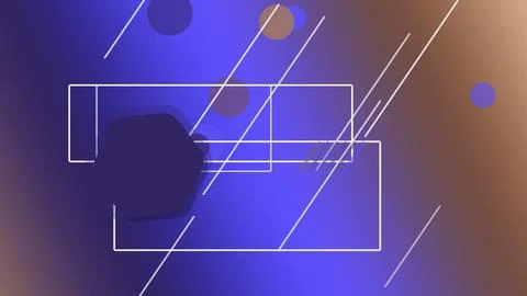 Abstract geometric tech background with neon purple and blue shapes, thin g.. Illustrazione stock