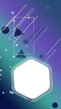An abstract geometric tech icon sits at the center of a vibrant gradient ba.. Illustrazione stock