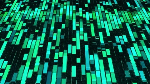 Abstract geometric technological pattern with blocks of data moving on black Stock Footage 157552944