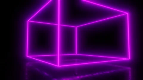 Abstract geometric technology shape of glowing neon.Neon luminous lines. Cube Stock-Footage 242514141