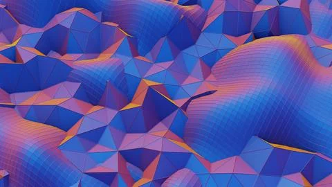 Abstract Geometric Terrain with Triangular Mesh Pattern in Blue and Purple To Illustrazione stock