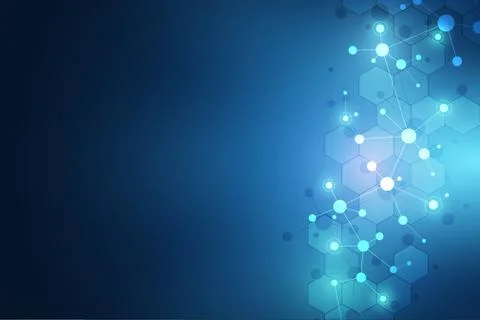 Abstract geometric texture with molecular structures and neural network. Mole Stock Illustration