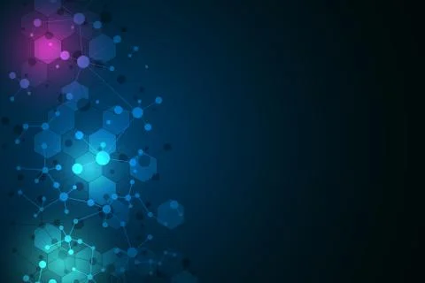 Abstract geometric texture with molecular structures and neural network. Mole Stock Illustration