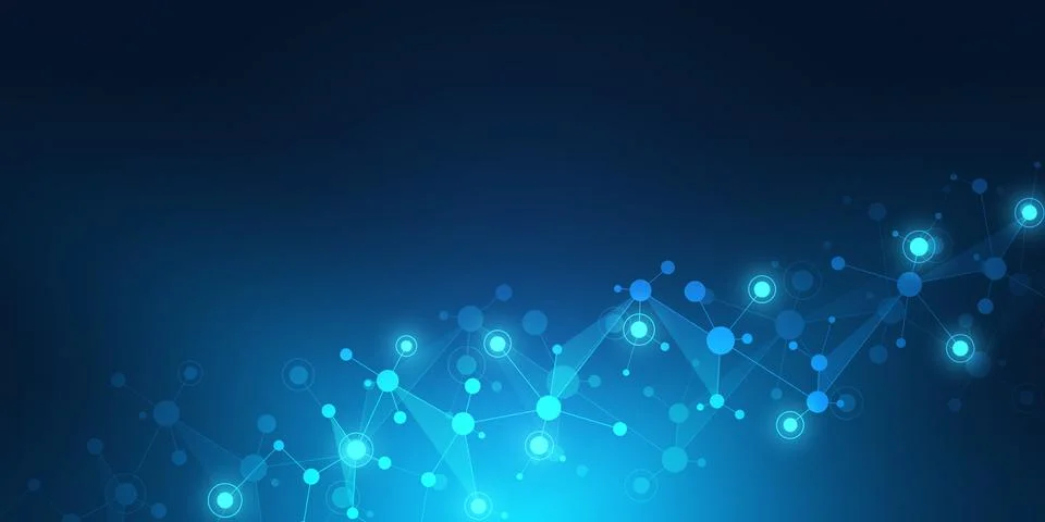 Abstract geometric texture with molecular structures and neural network Stock Illustration