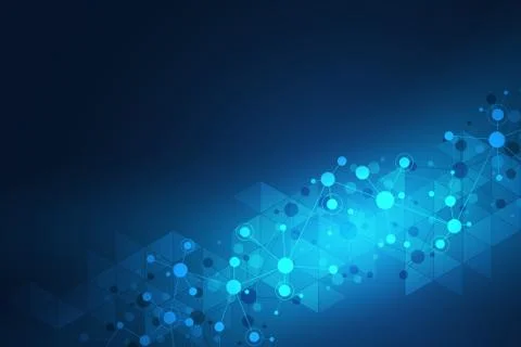 Abstract geometric texture with molecular structures and neural network Stock Illustration