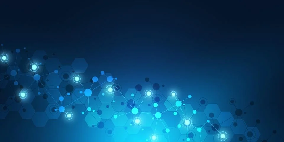 Abstract geometric texture with molecular structures and neural network Stock Illustration