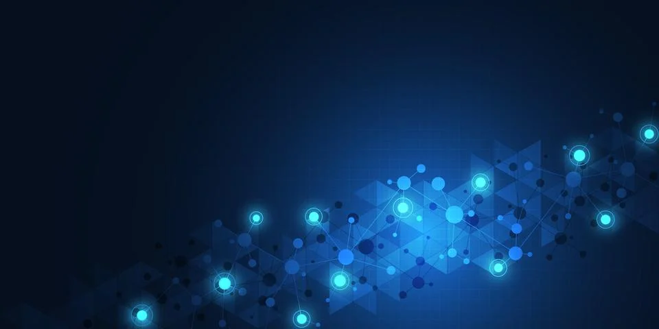 Abstract geometric texture with molecular structures and neural network Stock Illustration