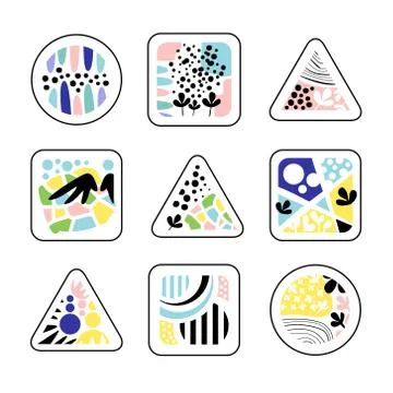 Abstract geometric textures in a triangle, square and circle, trendy colors and Stock Illustration