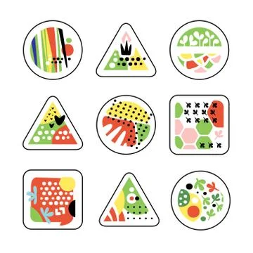 Abstract geometric textures in a triangle, square and circle, trendy colors and Stock Illustration