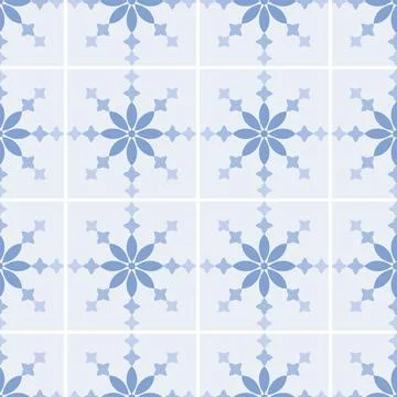 Abstract geometric tiled seamless pattern. Minimalist blue flower moroccan Stock Illustration
