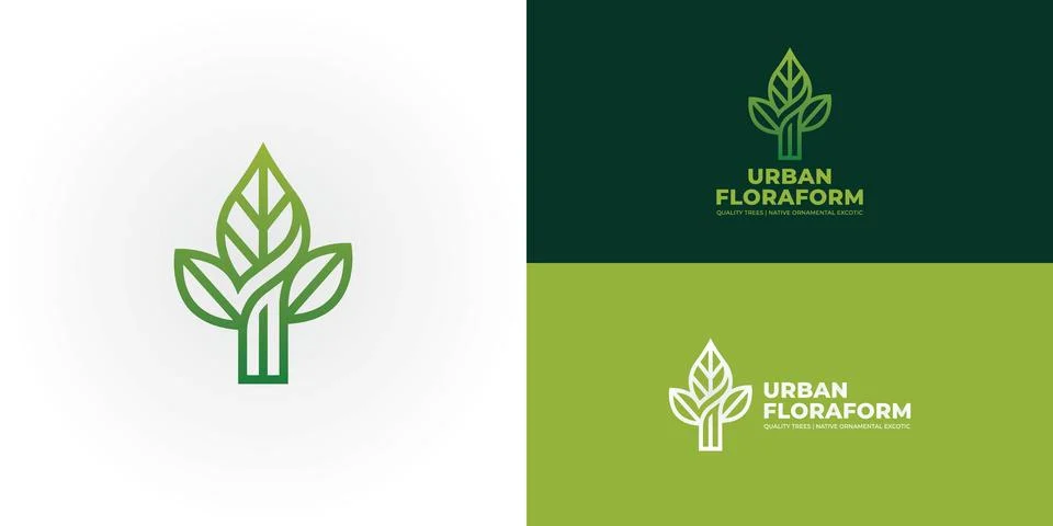 An abstract geometric tree motif featuring three stylised leaves Illustrazione stock