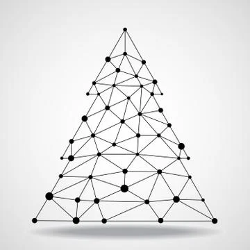 Abstract geometric triangle christmas tree, network connections. Vector illus Stock Illustration