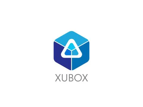 Abstract geometric triangle in hexagonal cube box logo icon for corporate bus Stock Illustration