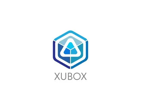 Abstract geometric triangle in hexagonal cube box logo icon for corporate bus Stock Illustration