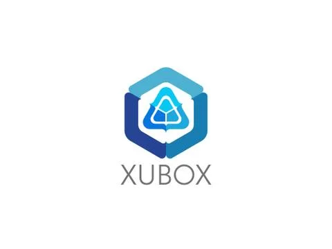 Abstract geometric triangle in hexagonal cube box logo icon for corporate bus Stock Illustration