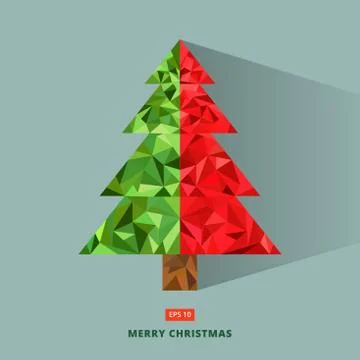 Abstract geometric triangle low poly art style green and red christmas tree g Stock Illustration