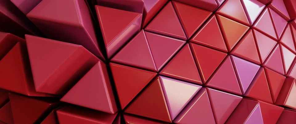 Abstract Geometric Triangle Pattern Background Vibrant Red Pink Purple 3D R.. Stock Illustration