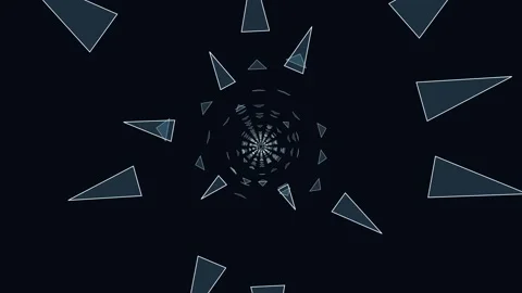 Abstract geometric triangles flying through dark hyperspace tunnel Stock Footage 336995541