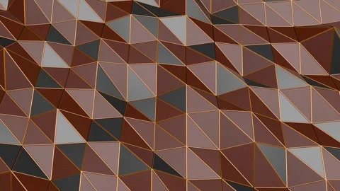 Abstract Geometric Triangulated Surface Gold and Brown Background. 4K Stock Footage 345516683