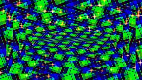 Abstract geometric tunnel background, green and blue squares pattern Stock Footage 331361669