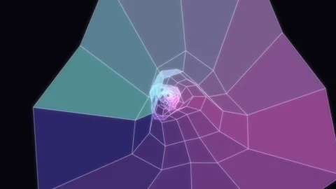 Abstract geometric tunnel with glowing polygon mesh and vibrant gradie Stock Footage 336995358