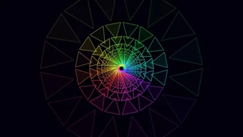 Abstract geometric tunnel of glowing rainbow triangles Stock Footage 337038716