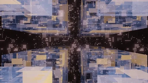 Abstract geometric tunnel made of flying neon glowing cubes. Stock Footage 300655673