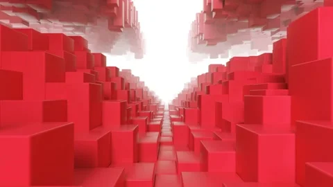 Abstract geometric tunnel made of red cubes with random movement. Seamless loop Stock Footage 140038045