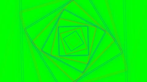 Abstract geometric tunnel of rotating neon squares on a green background Video stock 341821046