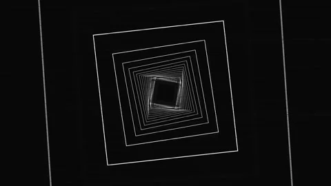 Abstract geometric tunnel of rotating white squares on black backgroun Stock Footage 335940671